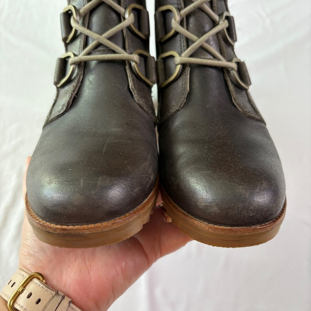 Sorel Cate Lace Boots Women 9 Brown Leather Waterproof Block Gorpcore Urban Hike - Picture 2 of 9